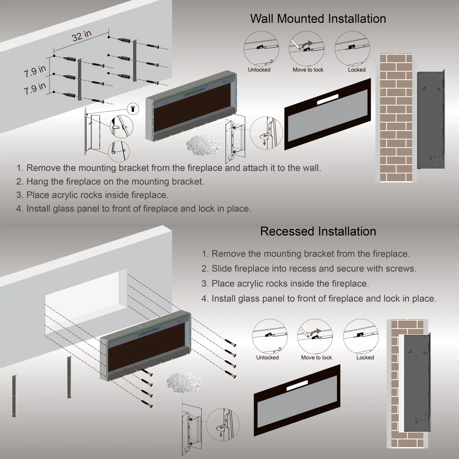 Electric Fireplace, Wall, Glass, Wall-mounted - detail 12