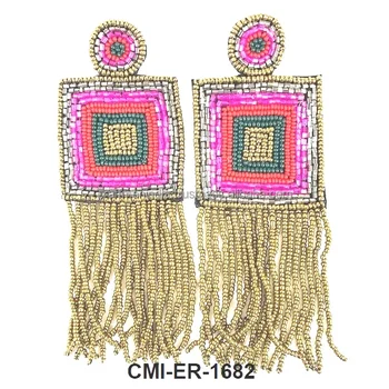 Seed Bead Elegant Hook Long Beaded Tassel Earring colorful beads earrings