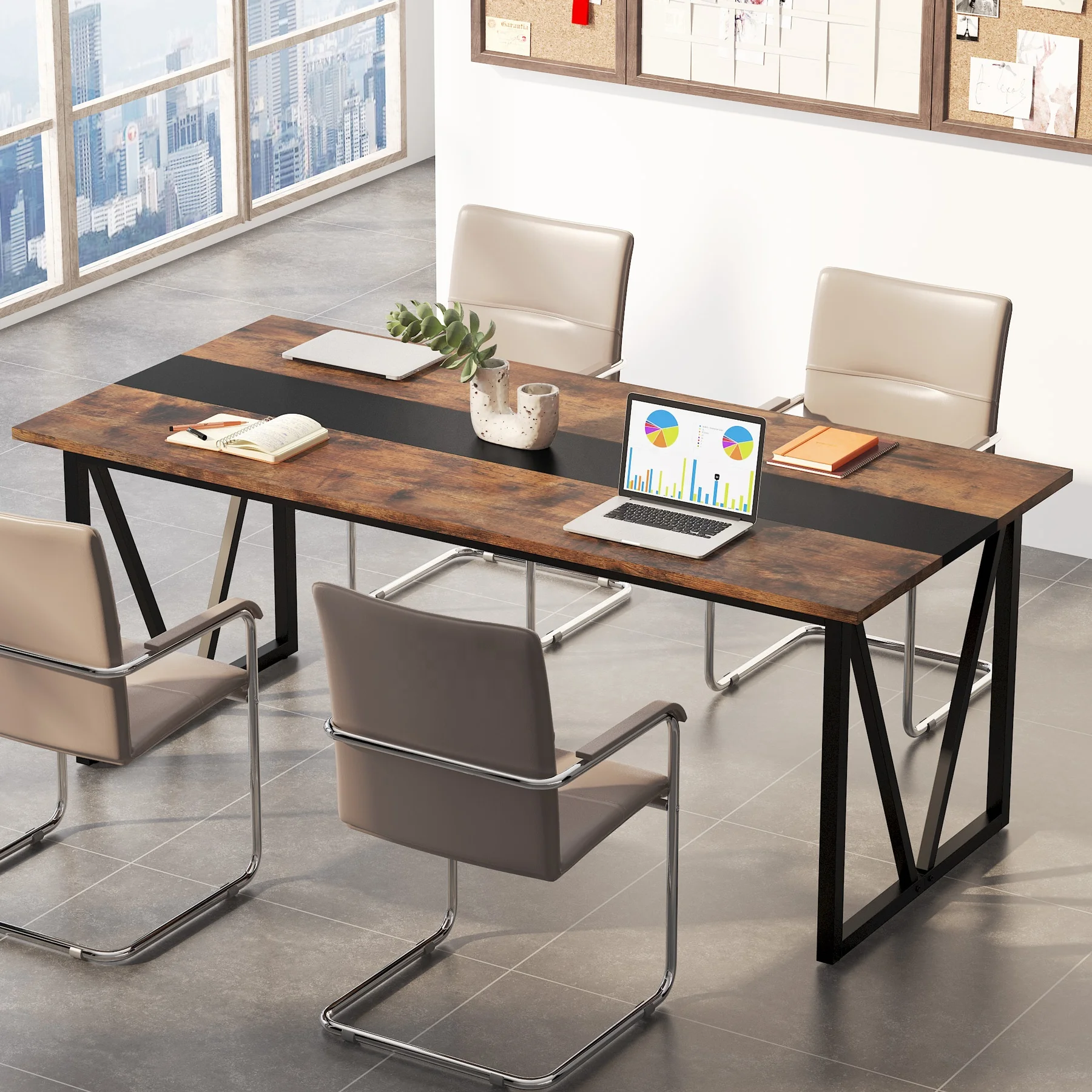 Tribesigns 6FT Conference Table Meeting Seminar Tables for Office Boardroom Desk with Metal Frame