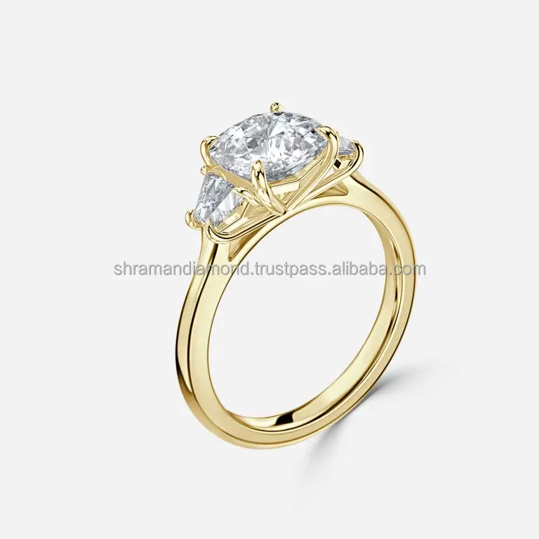 Premium Quality 18K Gold Cushion Moissanite Diamond Engagement Ring 3 CTS 8.14 Grams Attractive Design by Indian Supplier