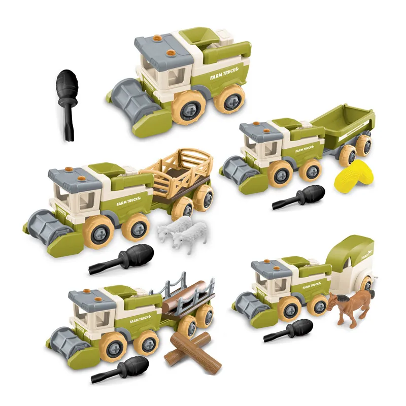 EPT Hot selling kids car toys children play truck set sliding reaping machine farm toy tractor self-assembling farmer car