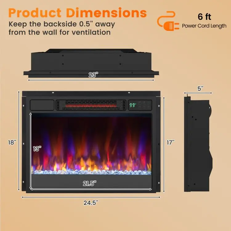 Electric Fireplace, 1500W, Metal - detail 8