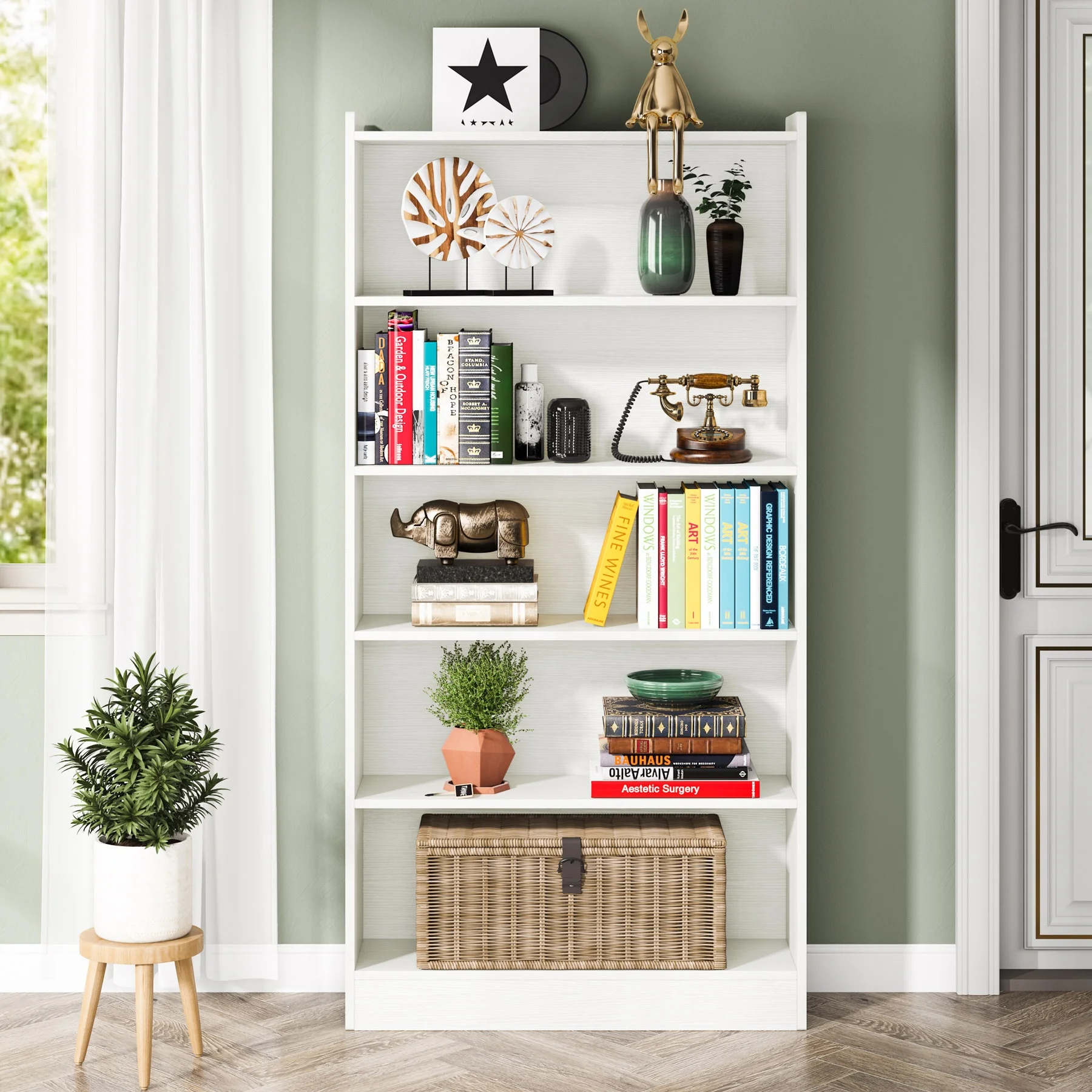 Tribesigns 72 inch Tall Bookcase White Library Bookshelf with Storage Shelves Large Open Bookcases Wood Display Shelving Unit