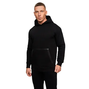 Private Label Black Clothing Brands Men Pullover Hoodies with Greek Letter Chenille Patches
