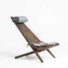 Solid pine folding chaise lounge chair with pillows
