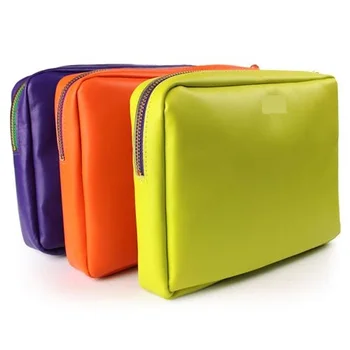 leather Slim Hand Carry Cosmetic Bag In Multiple Colors