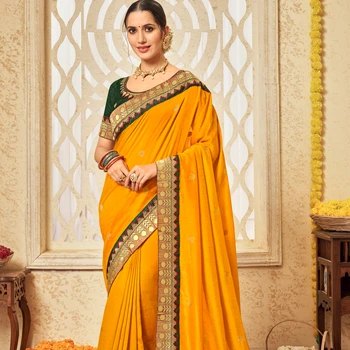 Traditional Mustard Silk Embroidered Saree With Art Silk Blouse Piece
