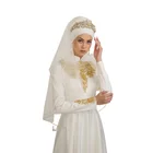 Haute Couture Nikah Muslim Marriage Satin Ivory Wedding Dress with Half-Sun Skirt Straight-In Sleeve maxi dress