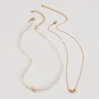 Pearl Pendant Statement Women Mix And Match Imitation Pearl Necklace Gold Plated Pendant And Clavicle Chain