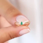 Solid 14K Gold Emerald Ring Diamond Ring Women Natural Gemstone Thin Ring