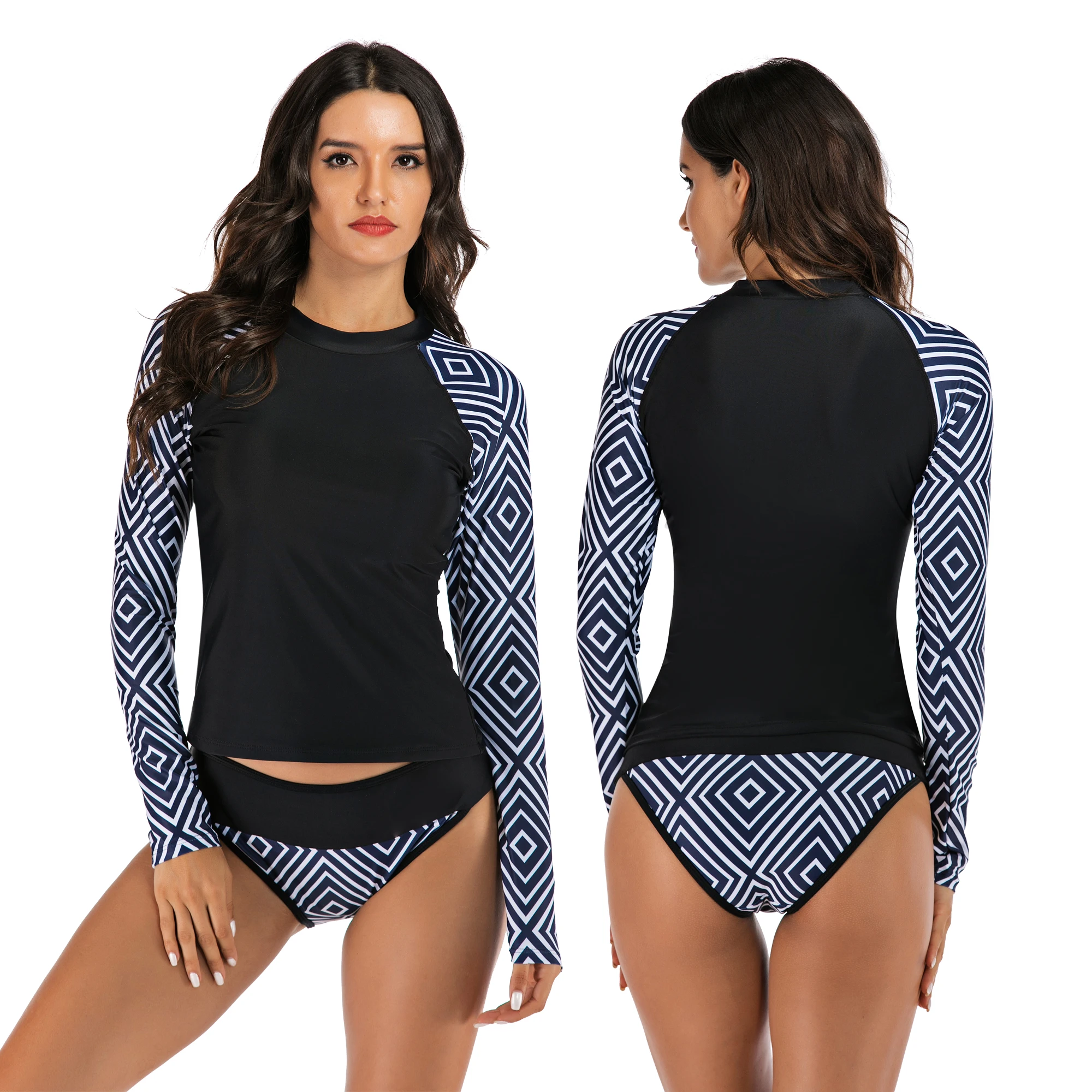Womens Printed Rash Vest Long Sleeve UV Swimmwear Rash Guard Surfing Swimsuit 