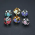 Charms Heart Shell Beads Paved Big Hole Metal Round Spacer Loose Beads Bracelet Charms Jewelry Findings