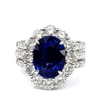 Luxury Certificate High End Jewelry 18k White Gold Natural Blue Sapphire Sri Lanka Diamond Semi Mount Ring Set For Woman