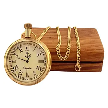 Brass pocket watch with lid and wooden box customizable pocket watch chain custom pocket watch
