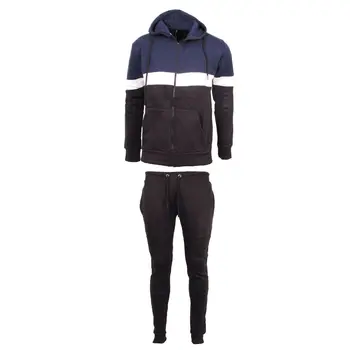 Custom block color hoodie zipper zip up men fashion jogging tracksuits sets