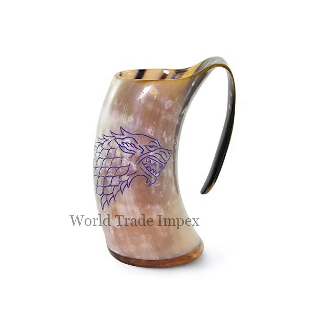Wolf viking drinking horn mug wolf carved tankard for beer Game of thrones GIFT