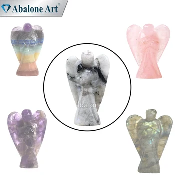 Abalone Art Home Decor High Grade White Rainbow Moonstone Small Size Flying Angel Statue In Valuable Price 3