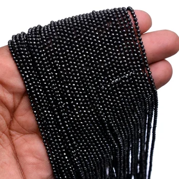2mm 3mm 4mm Natural Black Spinel Gemstone Faceted Loose Round Beads For Jewelry Making