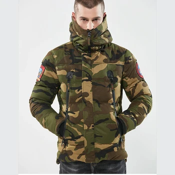Men Cotton Padded Quilted Camo Printed Jacket Thick Outerwear Overcoat Outdoor 3XL Warm lining Hooded Winter Puffer Jacket