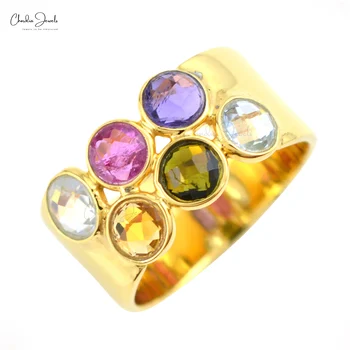 925 Sterling Silver Gemstone Ring In Amethyst Citrine Green Tourmaline Rainbow Moonstone SkyBlue Topaz & Pink Tourmaline For Her