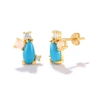 Turquoise S925 Sterling Silver New INS Horse Eye Turquoise Drop Zircon Fashion Earrings