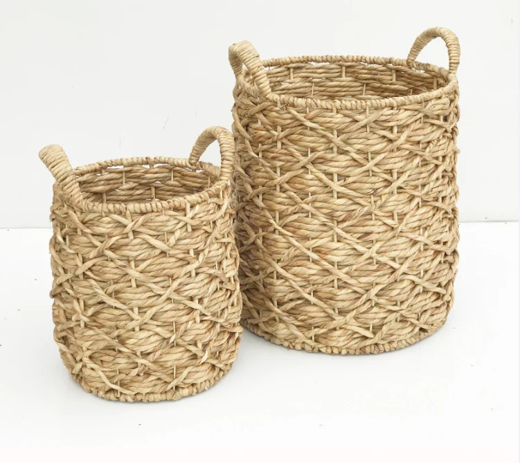 High Quality Handcrafted Water Hyacinth Foldable Storage Wicker Basket