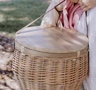 Handmade Insulated With Lid Outdoor Round Camping Wicker Willow Hamper Picnic Bread Basket With Cooler