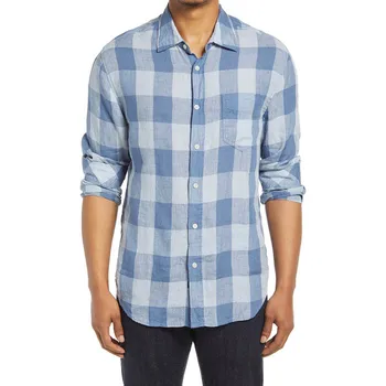 Blusas Leinenhemd chemise en lin Custom Men's shirt linen plain pure linen shirts Plaid men long sleeve 100% linen shirts