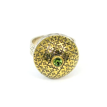 Natural Peridot Solid 925 Sterling Silver Rings Engraved Band Antique Designer Two Tone Rings