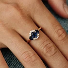 14k Ring Gold Jewelry Fashion 14k 3 Stone Sapphire Cluster Ring Soild 18K Natural Diamond Ring For Women