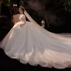 New Designs Simple Big Tail Bride Dubai Bridal Gowns Lace Dreamy Gauze Skirt Arabic Wedding Dresses