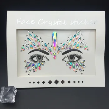 48 designs Sexy Adhesive 3D Crystal Glitter Jewels Face Sticker Rhinestone Crystal Face Jewelry for face make up