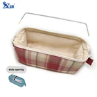 Custom Washable Oxford Cloth Storage Teens Girls Plaid Wide Open Boat Shaped Shcool Pencil Case