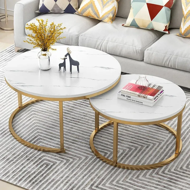 Nordic Round Marble Luxury Coffee Table Set Modern Living Room Furniture Stainless Steel Otros Muebles De Sala Coffee Table