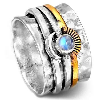Natural Sun & Moonstone Meditation Spinner 925 Wholesale Gemstone Sterling Silver Handmade Ring Jewelry Wholesale Factory Price