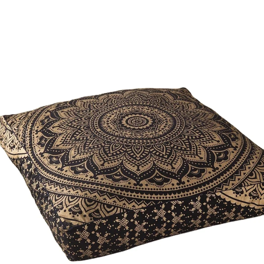 Indian Mandala Square Floor Pillow Outdoor Ottoman Pouf Cover Meditation Throw 