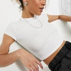 Short Woman Tshirt TOPSHOW Customised Short Sleeve Woman Sexy Sublimation Plain White Crop Top Tshirt With Custom Label