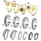 Ring Vintage Rotating Spinning Anxiety Men Ring Jewelry Custom Moon Star Silver Black Stainless Steel Spinner Ring
