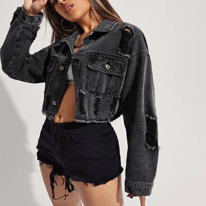 9099 Women Jacket Denim Denim Long Coat 