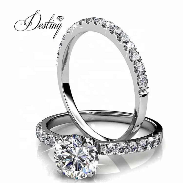 Cornwall De databank Misleidend Sterling Silver 925 Premium Austrian Crystal Jewelry Women Wedding  Engagement 2 In 1 Solitaire Ring Set Destiny Jewellery - Buy Solitaire Ring,Wedding  Ring Set,925 Silver Ring Product on Alibaba.com