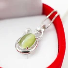 Top Quality Brilliant Natural Nephrite Jade Cat's Eye 18K Pendant