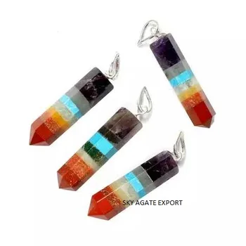 WHOLESALE NATURAL 7 CHAKRA PENCIL POINT PENDANT CHARMS : BUY FROM SKY AGATE EXPORT
