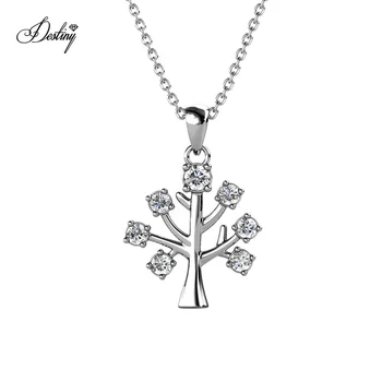925 Silver Premium Austrian Crystal Family Tree Of Life Pendant Necklace Plant Jewelry 2021 Destiny Jewellery