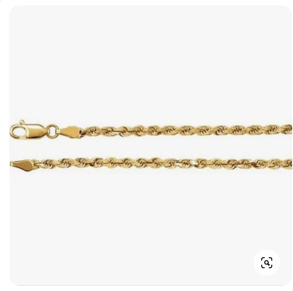 10k 14k 18k 22k 24k Solid Gold Rope 