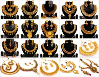 Indian ethnic jewelry - one gram gold jewellery - Paisley Shape Gold Plated Green Maroon Necklace set
