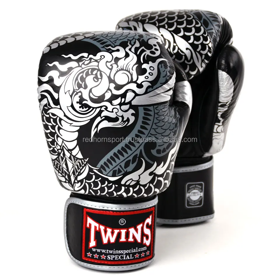 Twins special Black-Silver Flying Dragon Muay Thai Boxing Boxing Gloves FBGV-4