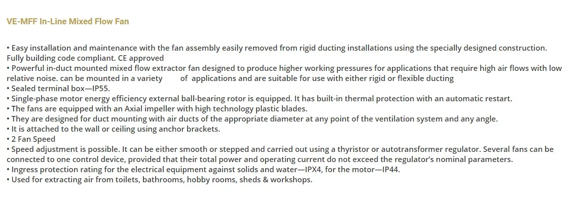 Mixed Flow Duct Fan, VENTEUROPE, VE100-MMF, Axial, 220-240V - detail 6