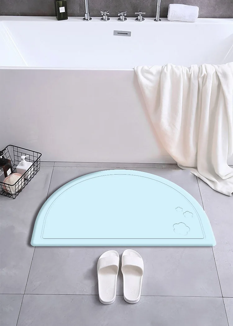 Amazon hot selling non-slip bathroom half round diatomite bath mat water absorbing mat