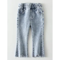 Kids Girls Denim Jeans Customized 4-12 Years Elastic Waist Casual jeans Fit slim Jeans Pants Solid Children's Pants