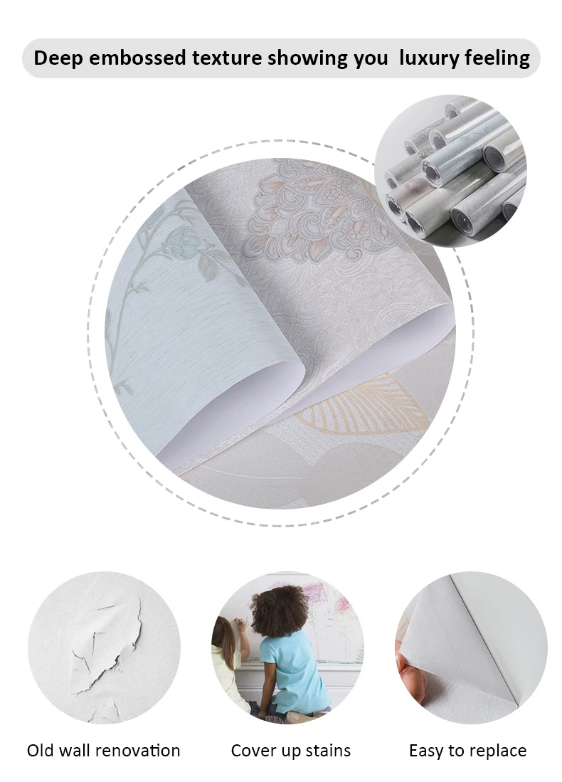 Akadeco modern design peel and stick home decoration self adhesive pvc wallpaper film